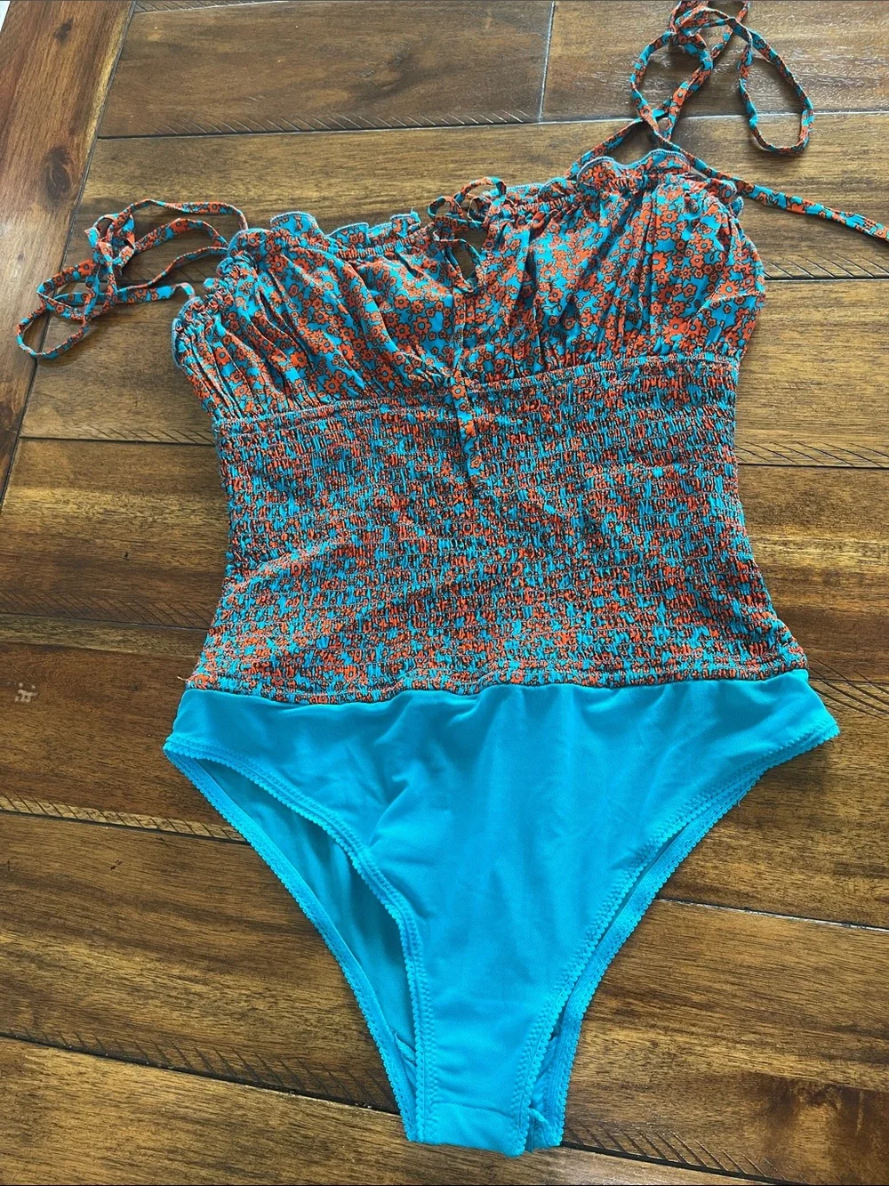 Intimately Free People Bardot Bodysuit size M teal orange-red combo - Picture 5 of 16